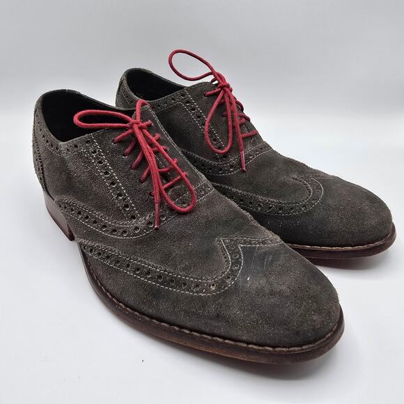 Cole Haan mens Colton suede charcoal gray oxford dress shoes size 8
